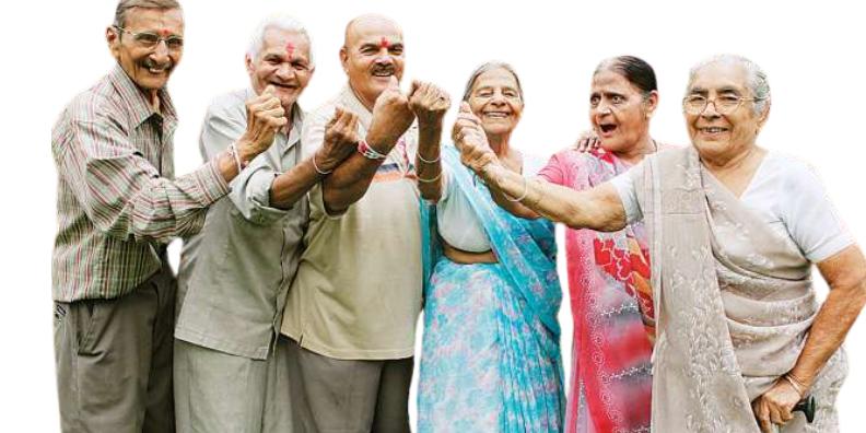Senior citizens with police officers